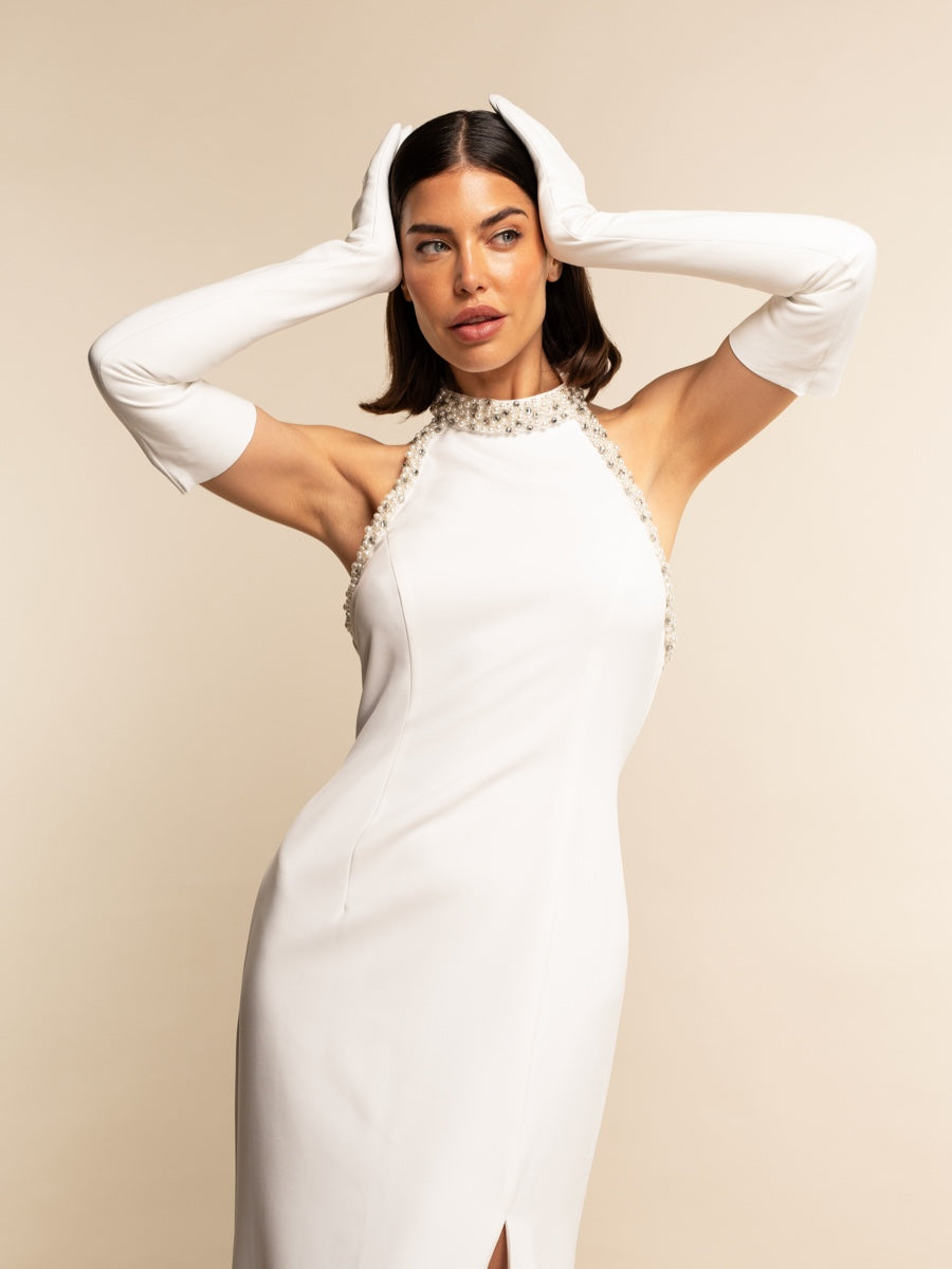Gabriella (white) - Italian unlined 16-button length leather bridal / opera gloves - Leather Gloves Online - Luxury Leather Gloves - 5