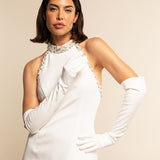 Gabriella (white) - Italian unlined 12-button length leather bridal / opera gloves - Leather Gloves Online - Luxury Leather Gloves - 5