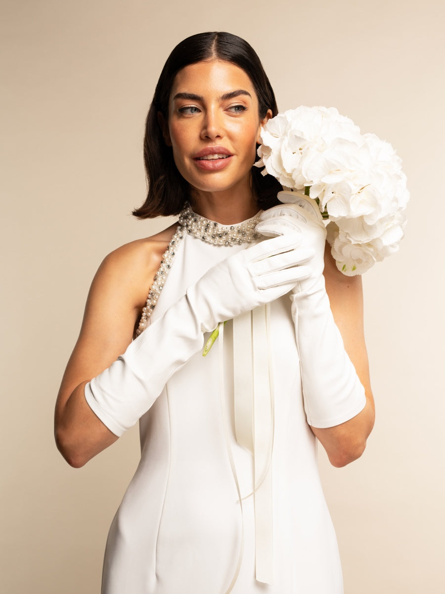 Gabriella (white) - Italian unlined 8-button length leather bridal / opera gloves - Leather Gloves Online - Luxury Leather Gloves - 6