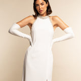 Gabriella (white) - Italian unlined 16-button length leather bridal / opera gloves - Leather Gloves Online - Luxury Leather Gloves - 6