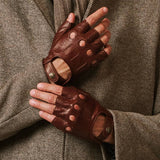 Giuseppe (brown) - Italian lambskin fingerless leather driving gloves