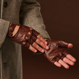 Giuseppe (brown) - Italian lambskin fingerless leather driving gloves