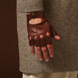 Giuseppe (brown) - Italian lambskin fingerless leather driving gloves
