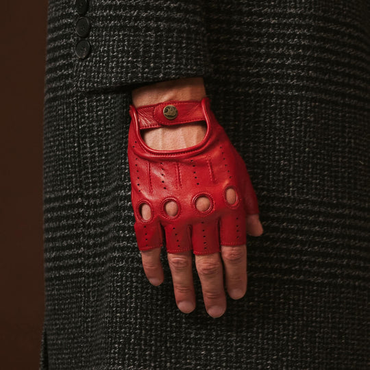 Giuseppe (red) - Italian lambskin fingerless leather driving gloves