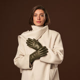 Isabella (green) - Italian lambskin leather gloves with luxurious cashmere lining - Leather Gloves Online - Luxury Leather Gloves - 4