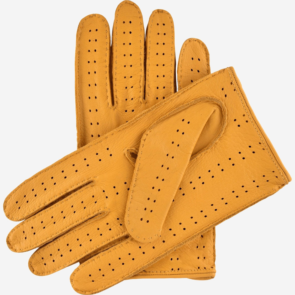 Leonardo (yellow) - Italian driving gloves made of American deerskin leather - Leather Gloves Online - Luxury Leather Gloves - 2