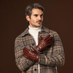 Luca (brown) - Italian lambskin leather gloves with cashmere lining and checkered pattern - Leather Gloves Online - Luxury Leather Gloves - 5