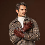 Luca (brown) - Italian lambskin leather gloves with cashmere lining and checkered pattern - Leather Gloves Online - Luxury Leather Gloves - 5