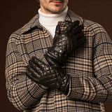 Luca (black) - Italian lambskin leather gloves with cashmere lining and checkered pattern - Leather Gloves Online - Luxury Leather Gloves - 8