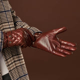Luca (brown) - Italian lambskin leather gloves with cashmere lining and checkered pattern - Leather Gloves Online - Luxury Leather Gloves - 7
