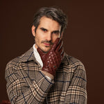 Luca (brown) - Italian lambskin leather gloves with cashmere lining and checkered pattern - Leather Gloves Online - Luxury Leather Gloves - 8