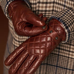 Luca (brown) - Italian lambskin leather gloves with cashmere lining and checkered pattern - Leather Gloves Online - Luxury Leather Gloves - 10