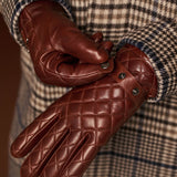 Luca (brown) - Italian lambskin leather gloves with cashmere lining and checkered pattern - Leather Gloves Online - Luxury Leather Gloves - 10