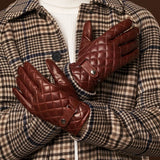 Luca (brown) - Italian lambskin leather gloves with cashmere lining and checkered pattern - Leather Gloves Online - Luxury Leather Gloves - 11