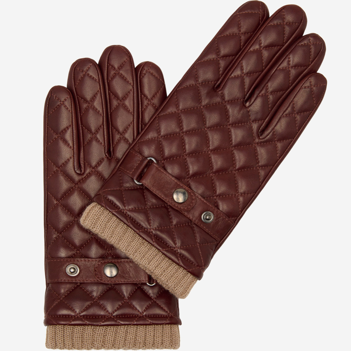 Luca (brown) - Italian lambskin leather gloves with cashmere lining and checkered pattern - Leather Gloves Online - Luxury Leather Gloves - 1