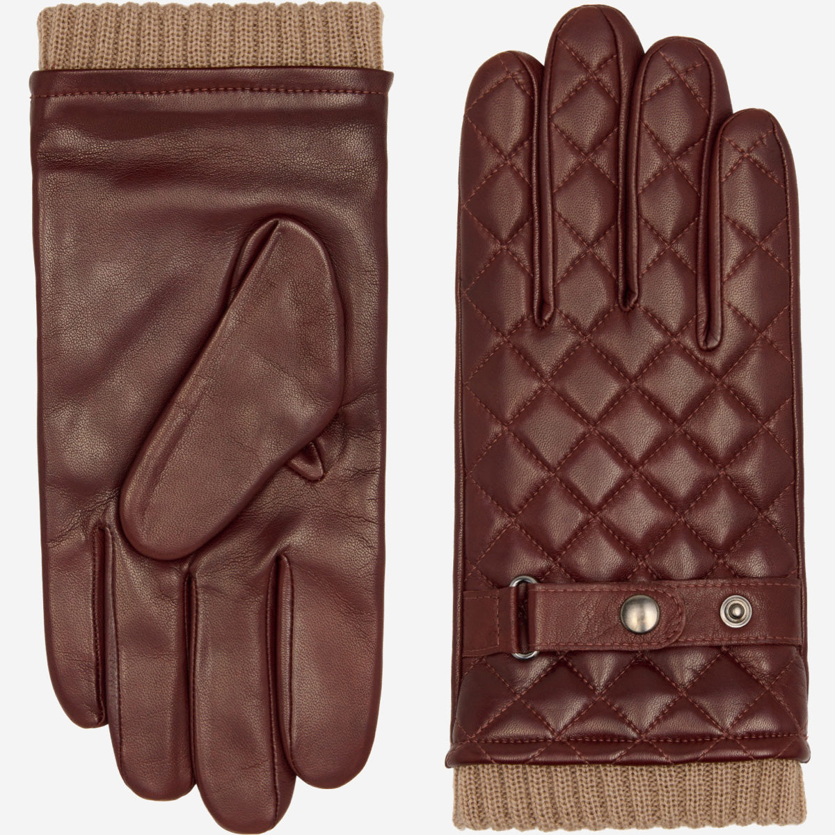 Luca (brown) - Italian lambskin leather gloves with cashmere lining and checkered pattern - Leather Gloves Online - Luxury Leather Gloves - 2