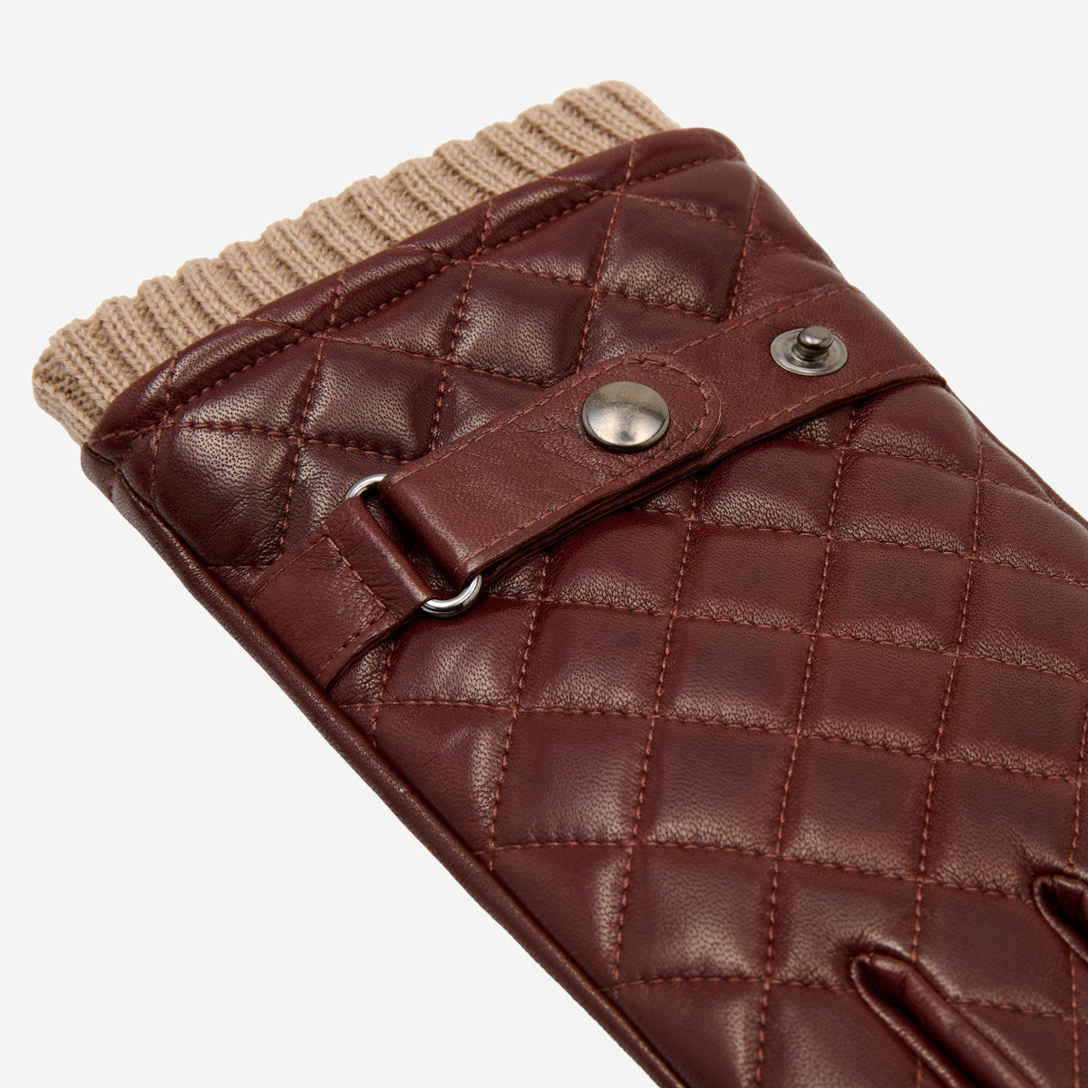 Luca (brown) - Italian lambskin leather gloves with cashmere lining and checkered pattern - Leather Gloves Online - Luxury Leather Gloves - 3