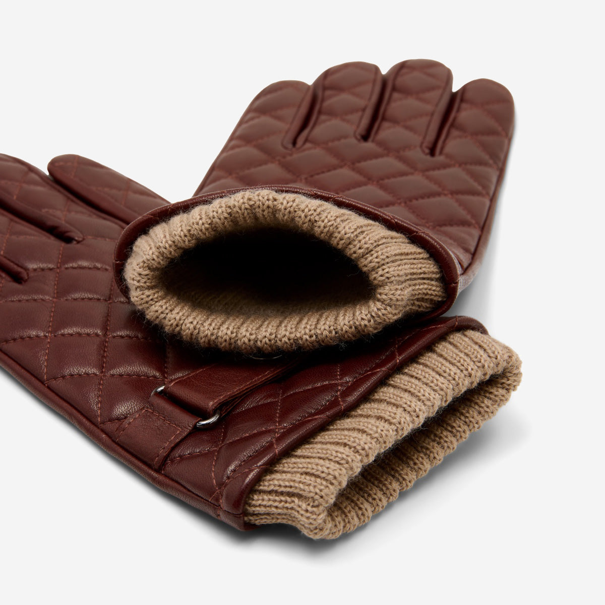Luca (brown) - Italian lambskin leather gloves with cashmere lining and checkered pattern - Leather Gloves Online - Luxury Leather Gloves - 4
