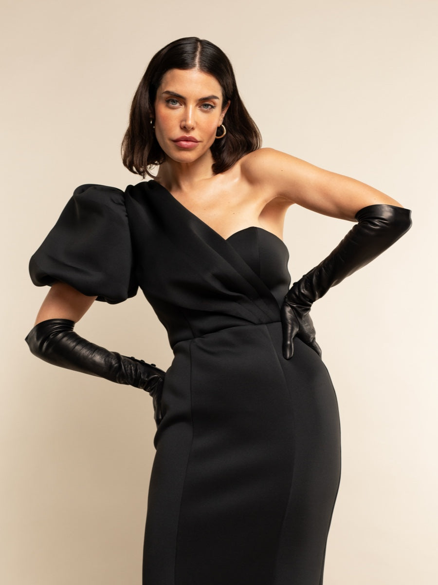 Lucia (black) - Italian unlined 12-button length leather opera gloves - Leather Gloves Online - Luxury Leather Gloves - 6