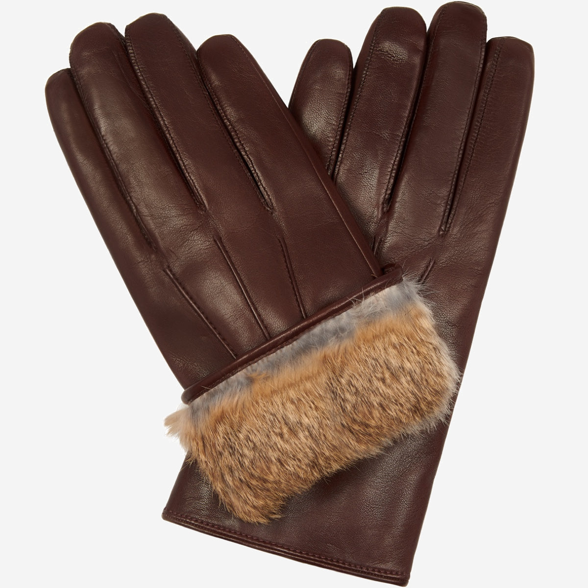 Marco (brown) - Italian lambskin leather gloves with brown rabbit fur lining - Leather Gloves Online - Luxury Leather Gloves - 1