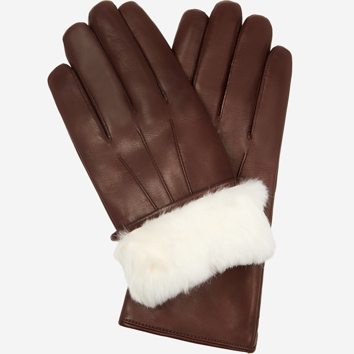 Marco (brown) - Italian lambskin leather gloves with white rabbit fur lining - Leather Gloves Online - Luxury Leather Gloves - 1