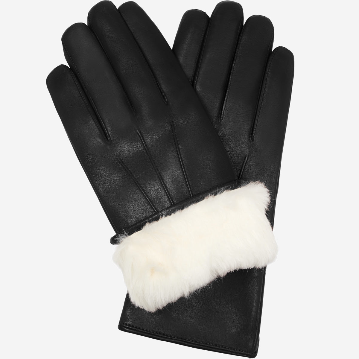 Marco (black) - Italian lambskin leather gloves with white rabbit fur lining - Leather Gloves Online - Luxury Leather Gloves - 1
