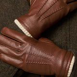 Noah (brown) – Luxurious deerskin leather gloves with warm wool lining