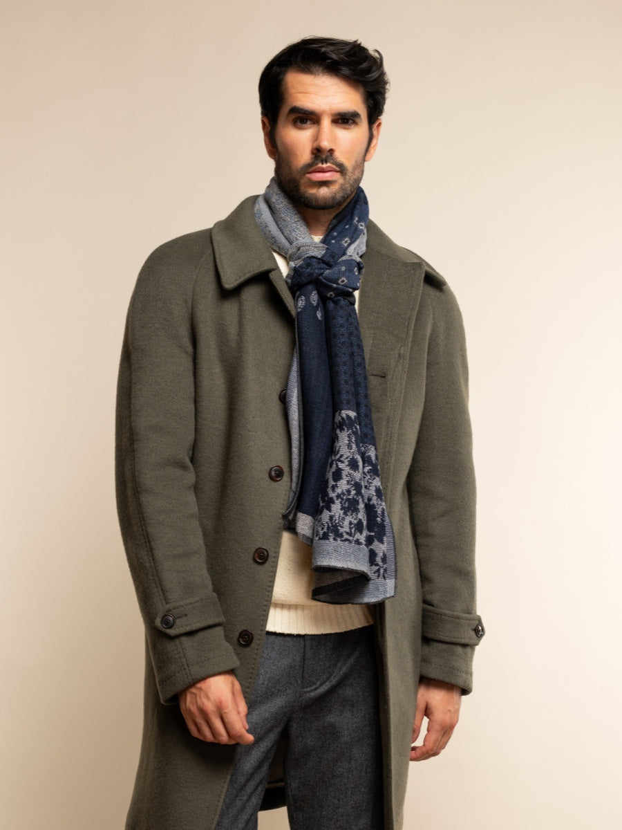 Federico (grey/blue) - warm and soft Italian scarf from wool blend  - Leather Gloves Online - Luxury Italian Scarf - 7