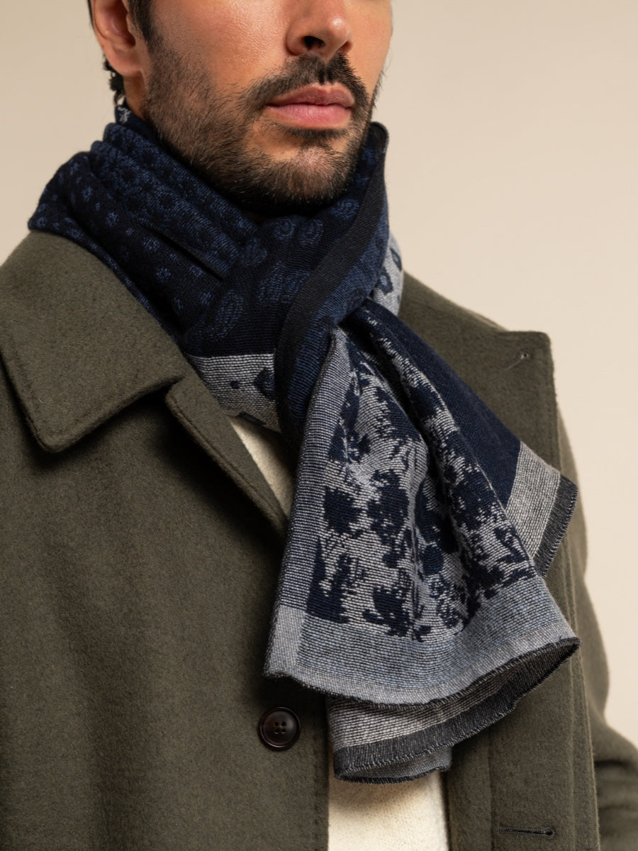 Federico (grey/blue) - warm and soft Italian scarf from wool blend  - Leather Gloves Online - Luxury Italian Scarf - 8