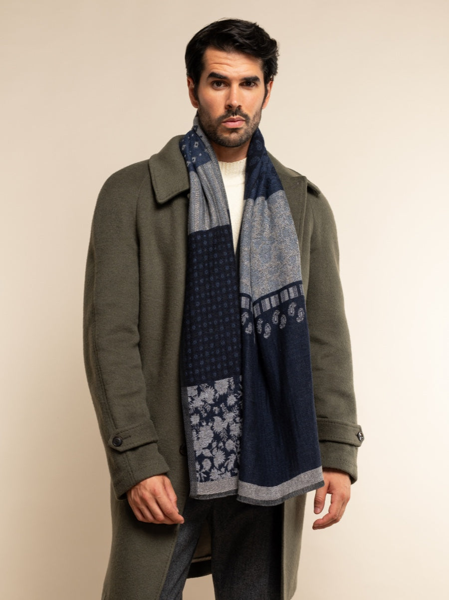 Federico (grey/blue) - warm and soft Italian scarf from wool blend  - Leather Gloves Online - Luxury Italian Scarf - 9