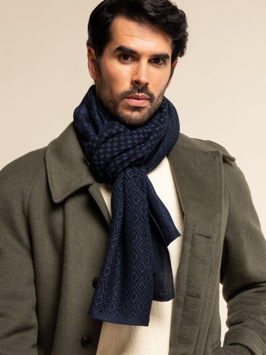 Bruno (blue) - warm and soft Italian scarf from wool blend - Leather Gloves Online - Luxury Silk Scarf - 2