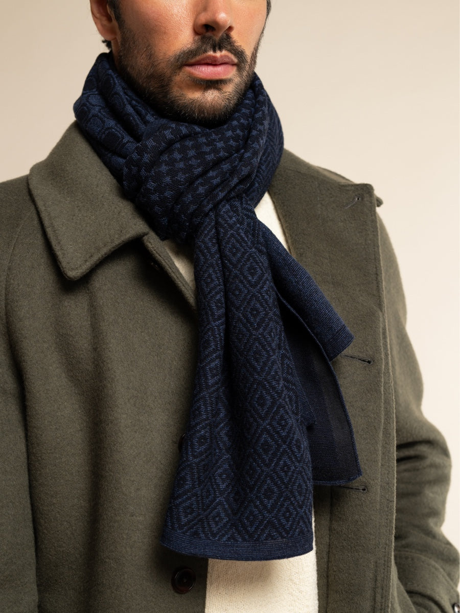 Bruno (blue) - warm and soft Italian scarf from wool blend - Leather Gloves Online - Luxury Silk Scarf - 7