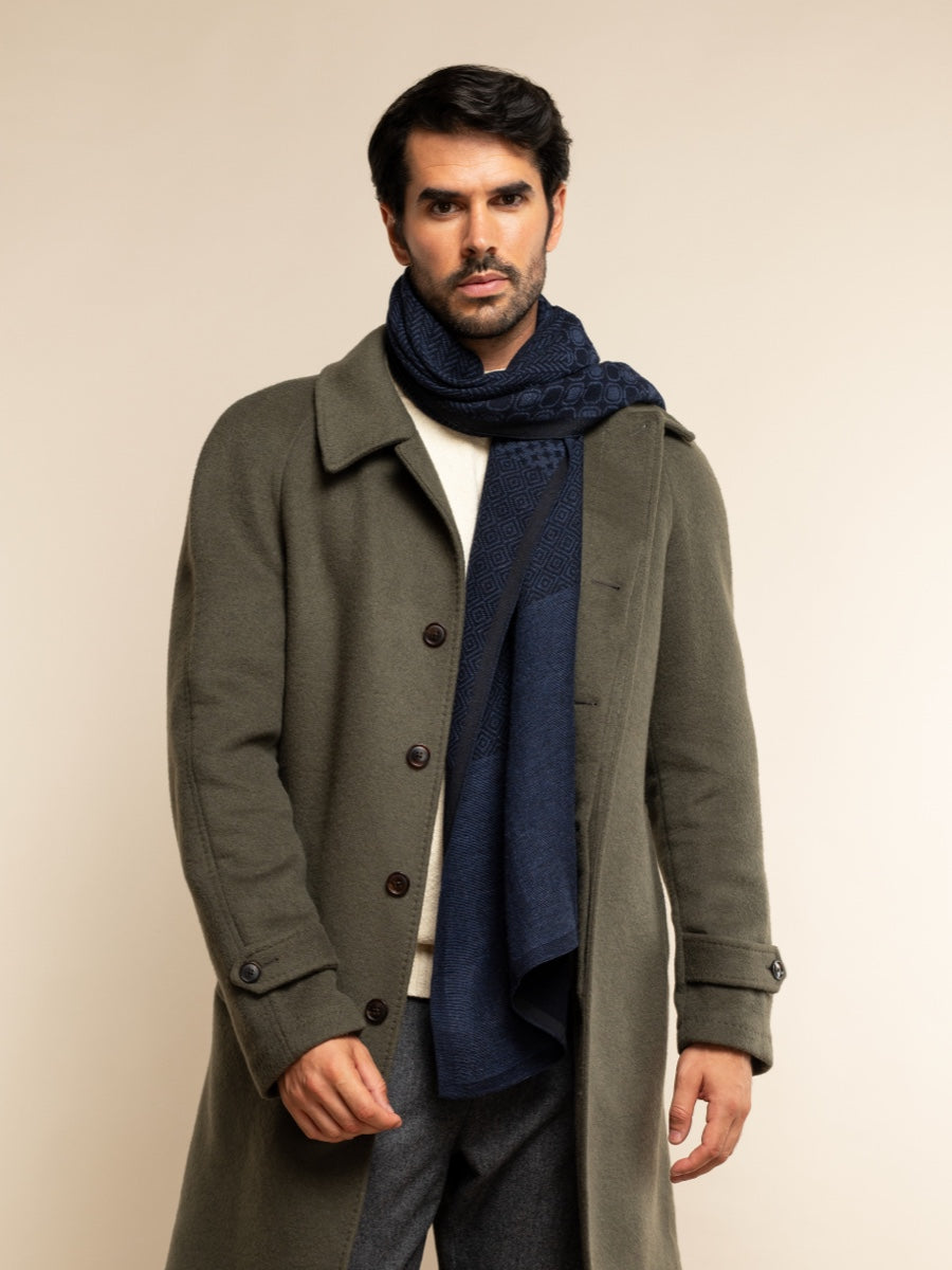 Bruno (blue) - warm and soft Italian scarf from wool blend - Leather Gloves Online - Luxury Silk Scarf - 8