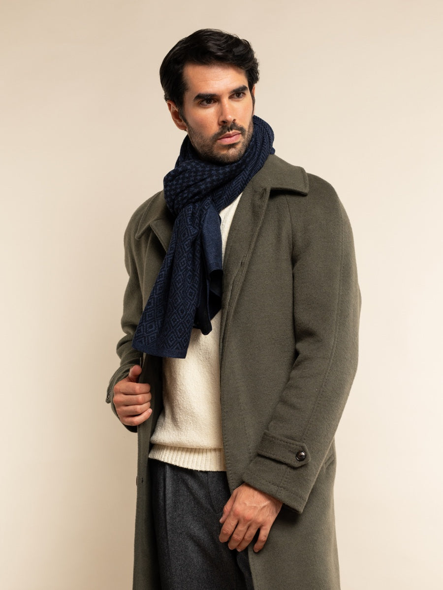 Bruno (blue) - warm and soft Italian scarf from wool blend - Leather Gloves Online - Luxury Silk Scarf - 9