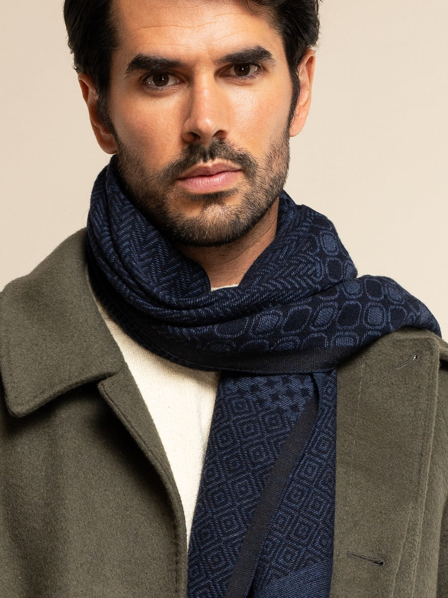 Bruno (blue) - warm and soft Italian scarf from wool blend - Leather Gloves Online - Luxury Silk Scarf - 10