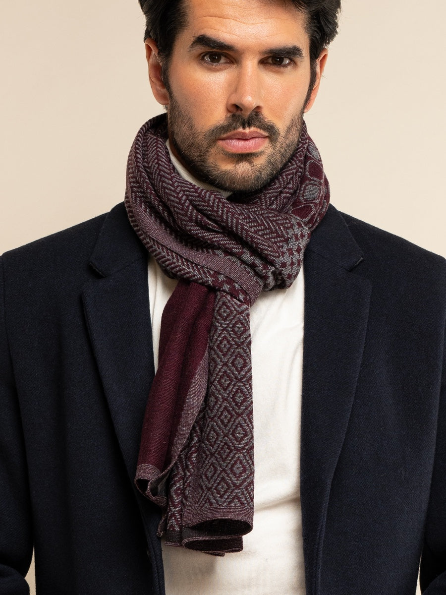 Bruno (grey/red) - warm and soft Italian scarf from wool blend - Leather Gloves Online - Luxury Silk Scarf - 2