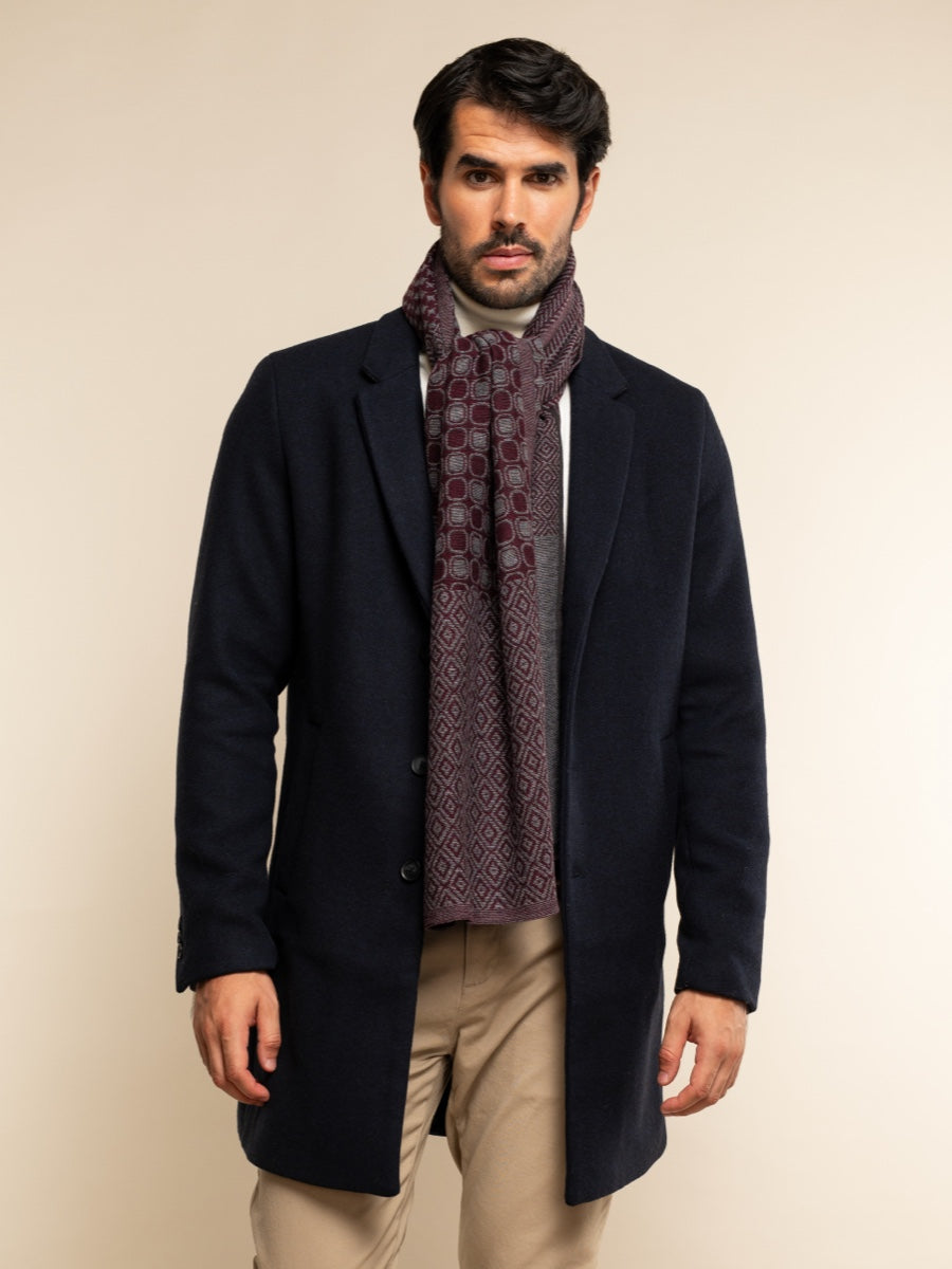 Bruno (grey/red) - warm and soft Italian scarf from wool blend - Leather Gloves Online - Luxury Silk Scarf - 7