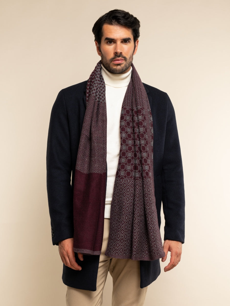 Bruno (grey/red) - warm and soft Italian scarf from wool blend - Leather Gloves Online - Luxury Silk Scarf - 9