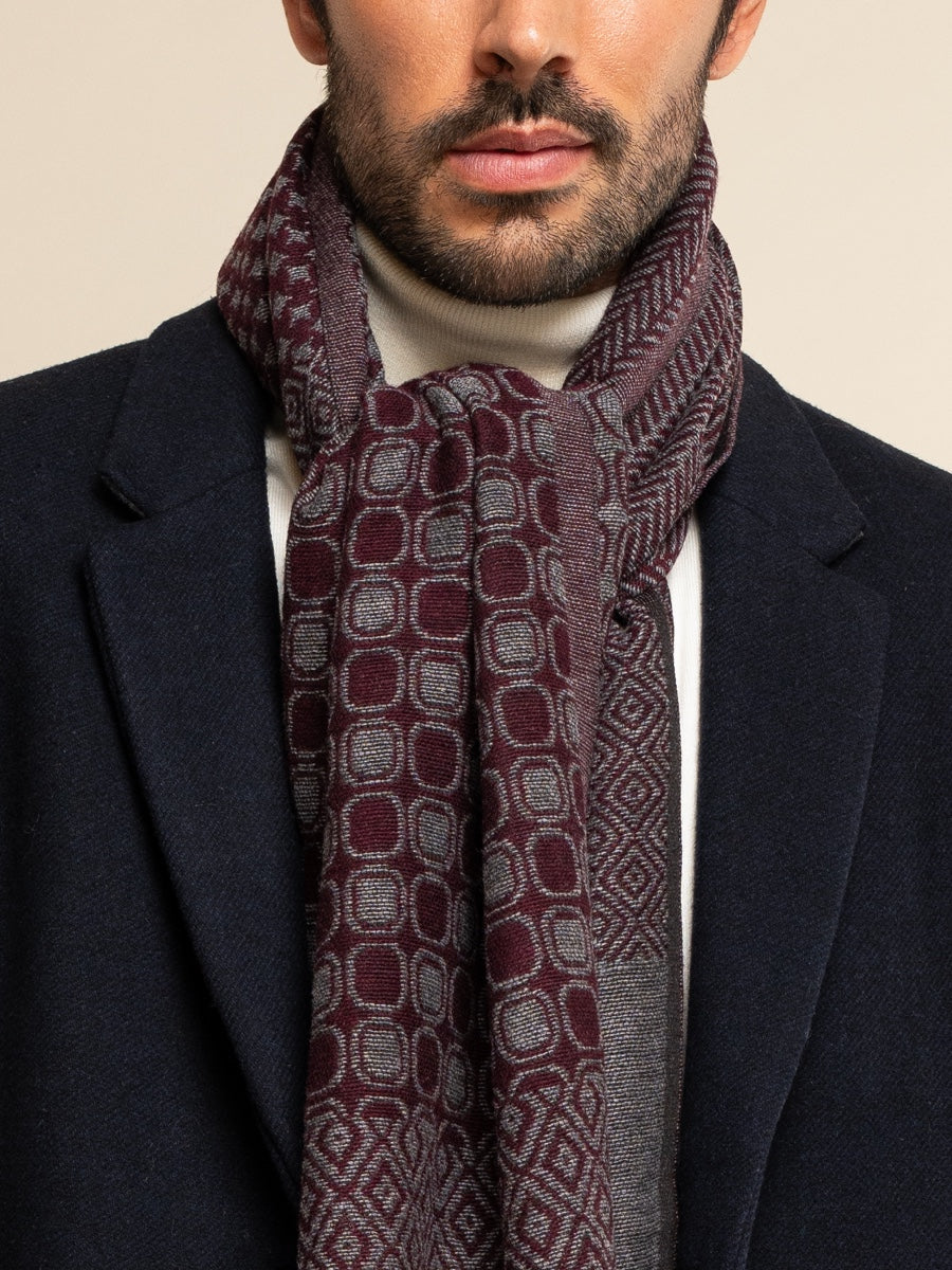 Bruno (grey/red) - warm and soft Italian scarf from wool blend - Leather Gloves Online - Luxury Silk Scarf - 10