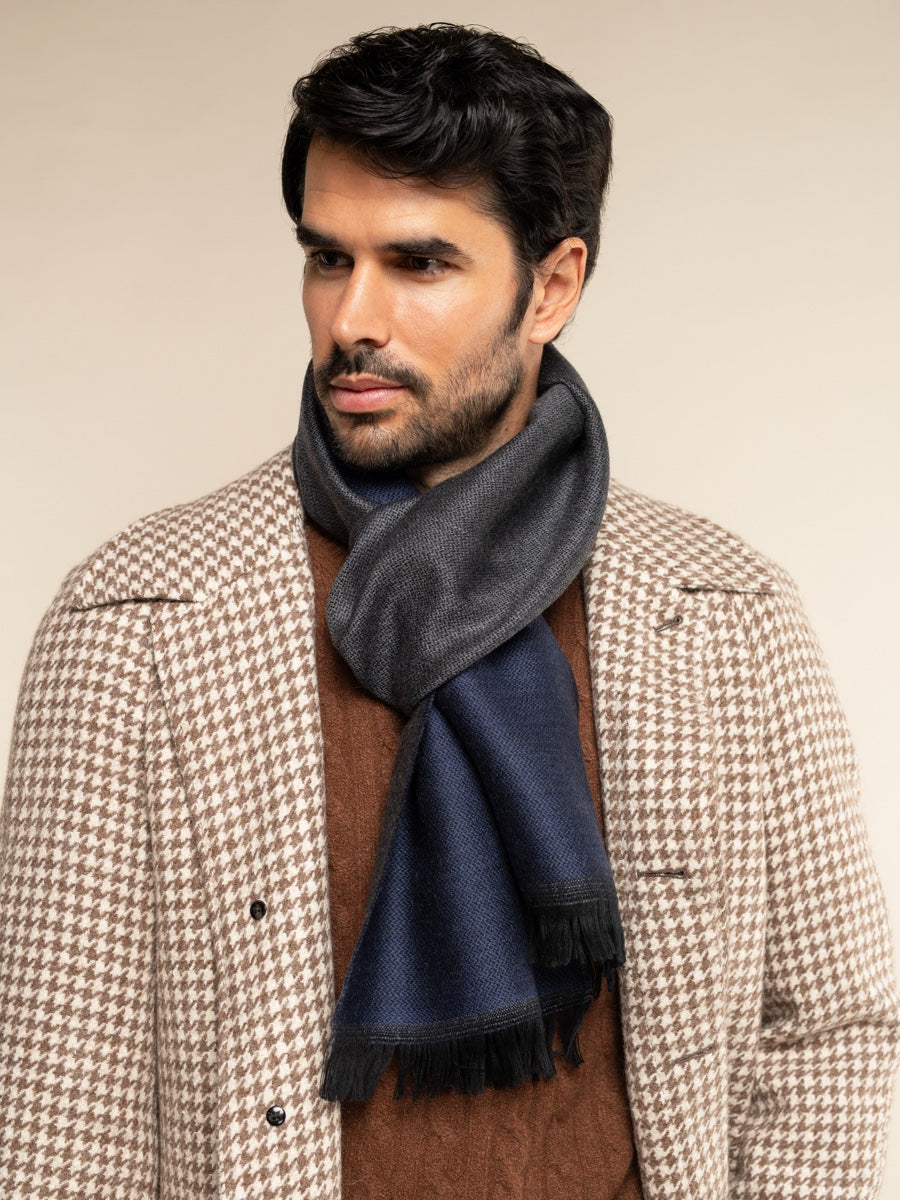 Romeo (blue/grey) - warm and soft scarf from 100% wool - Leather Gloves Online - Luxury Italian Scarf - 2