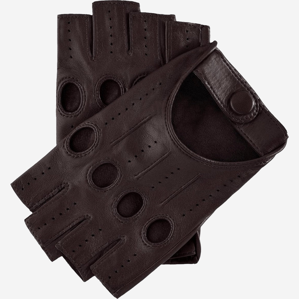 Rossana (dark brown) - Italian fingerless lambskin leather driving gloves - Leather Gloves Online - Luxury Leather Gloves - 1