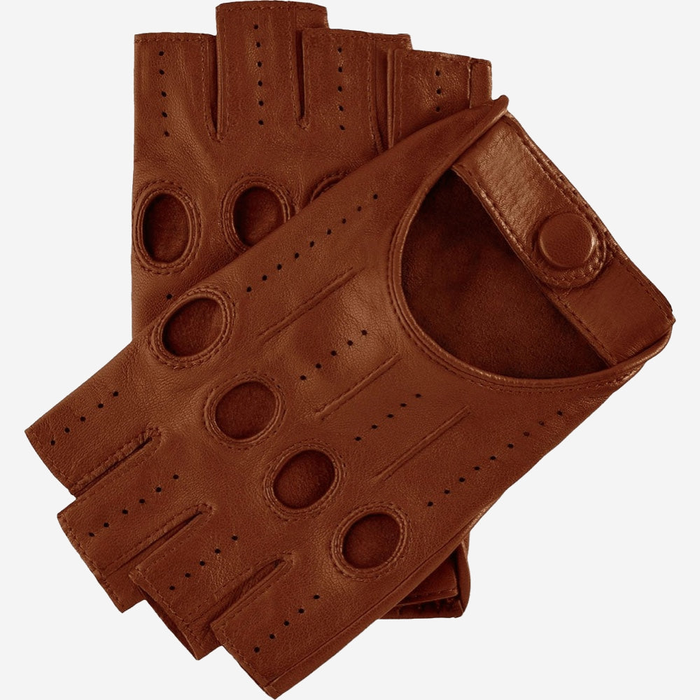Rossana (cognac) - Italian fingerless lambskin leather driving gloves - Leather Gloves Online - Luxury Leather Gloves - 1