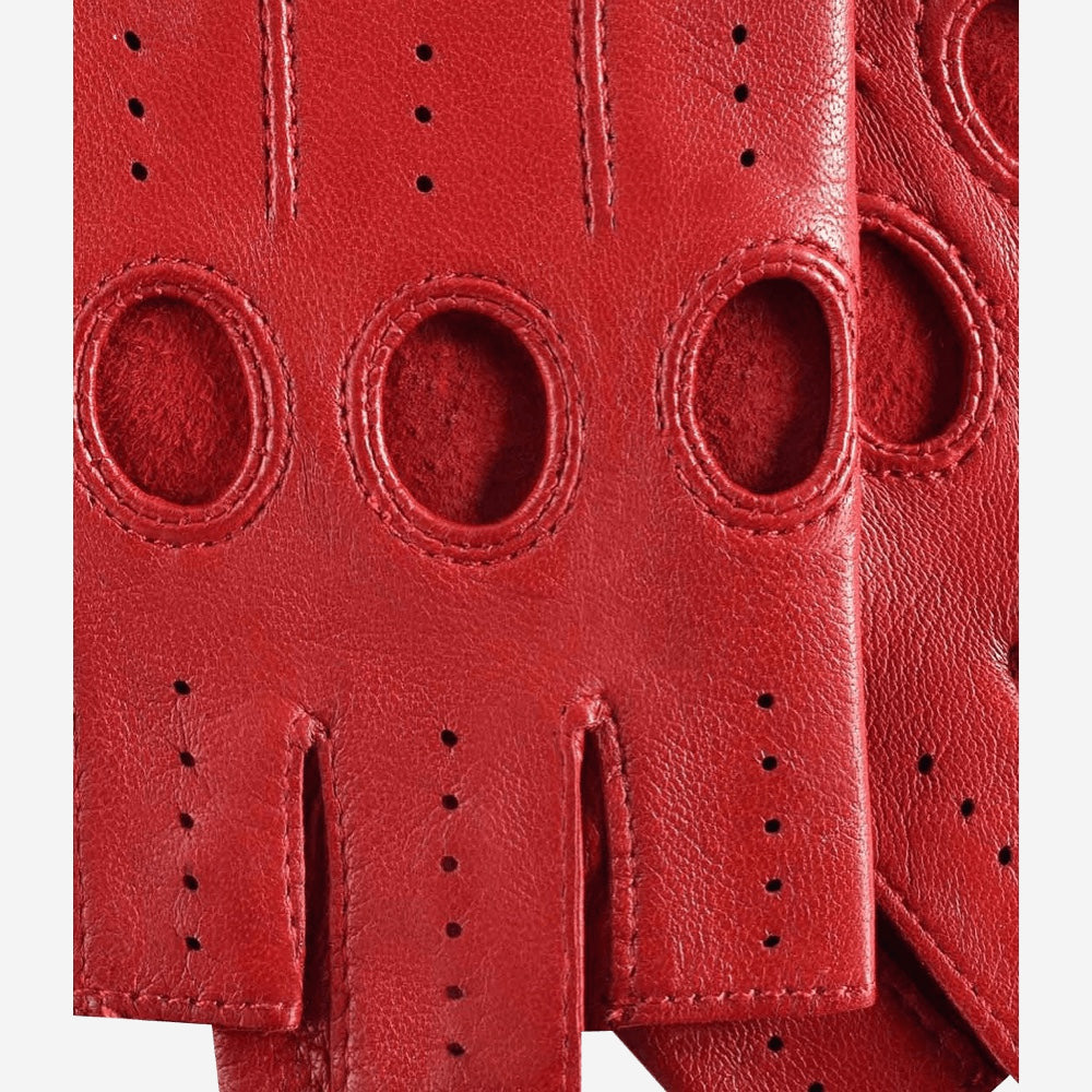 Rossana (red) - Italian fingerless lambskin leather driving gloves - Leather Gloves Online - Luxury Leather Gloves - 5