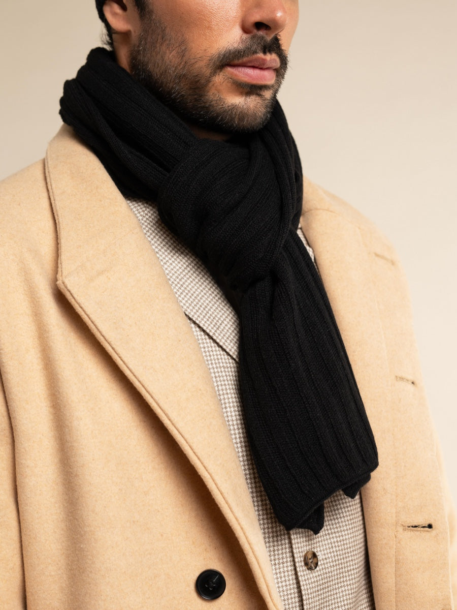 Napoli (black) - 100% cashmere ribbed scarf (unisex)- Leather Gloves Online - Luxury Beanie - 11