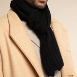 Napoli (black) - 100% cashmere ribbed scarf (unisex)- Leather Gloves Online - Luxury Beanie - 11