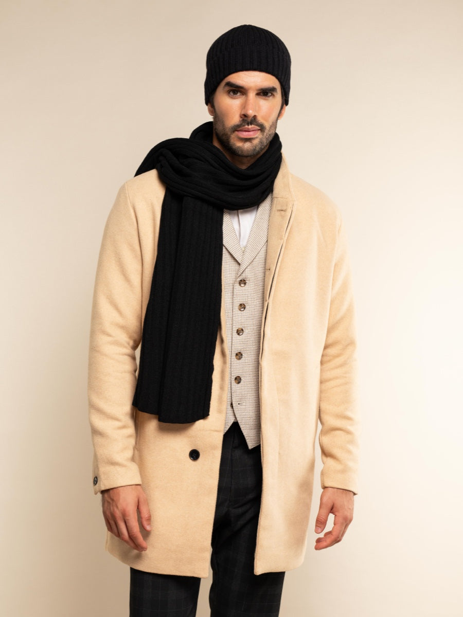 Napoli (black) - 100% cashmere ribbed scarf (unisex)- Leather Gloves Online - Luxury Beanie - 13