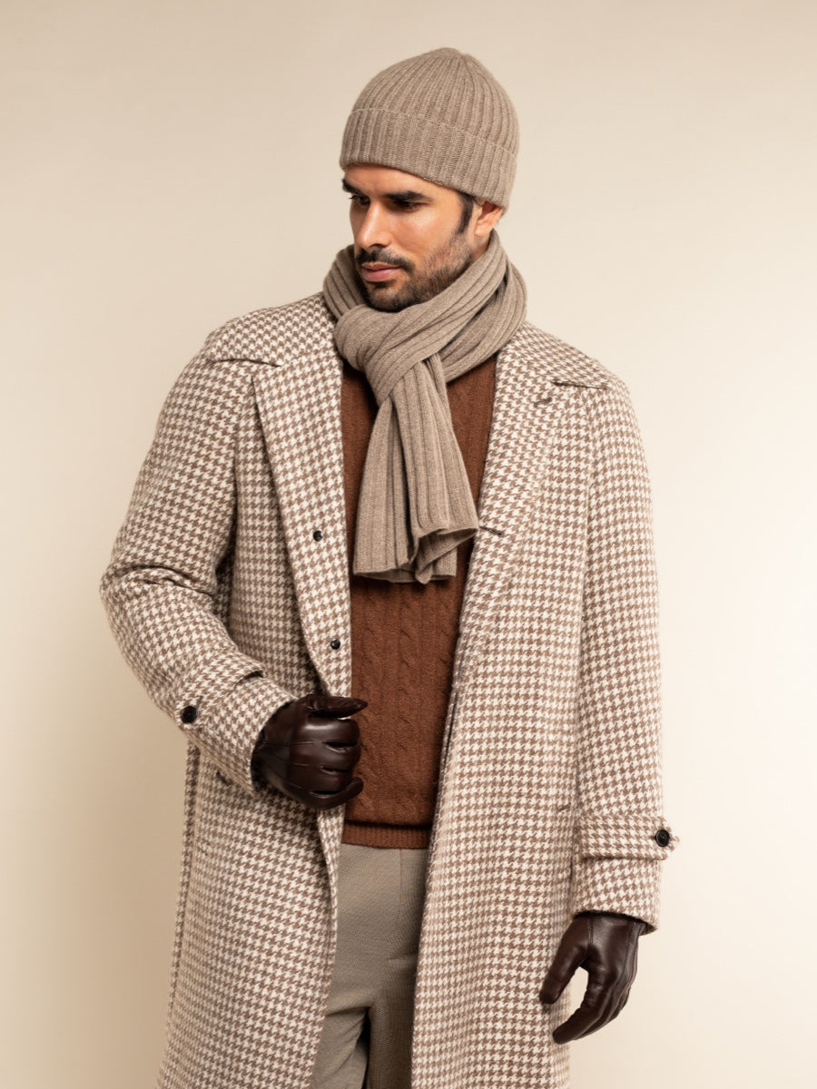 Napoli (brown) - 100% cashmere ribbed scarf (unisex)- Leather Gloves Online - Luxury Italian Scarf - 7
