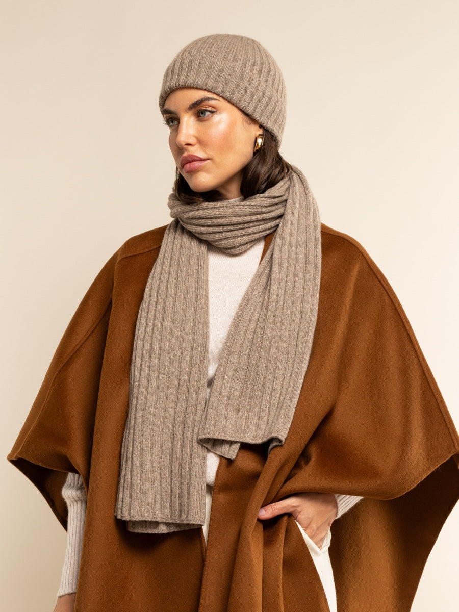 Napoli (brown) - 100% cashmere ribbed scarf (unisex)- Leather Gloves Online - Luxury Italian Scarf - 8