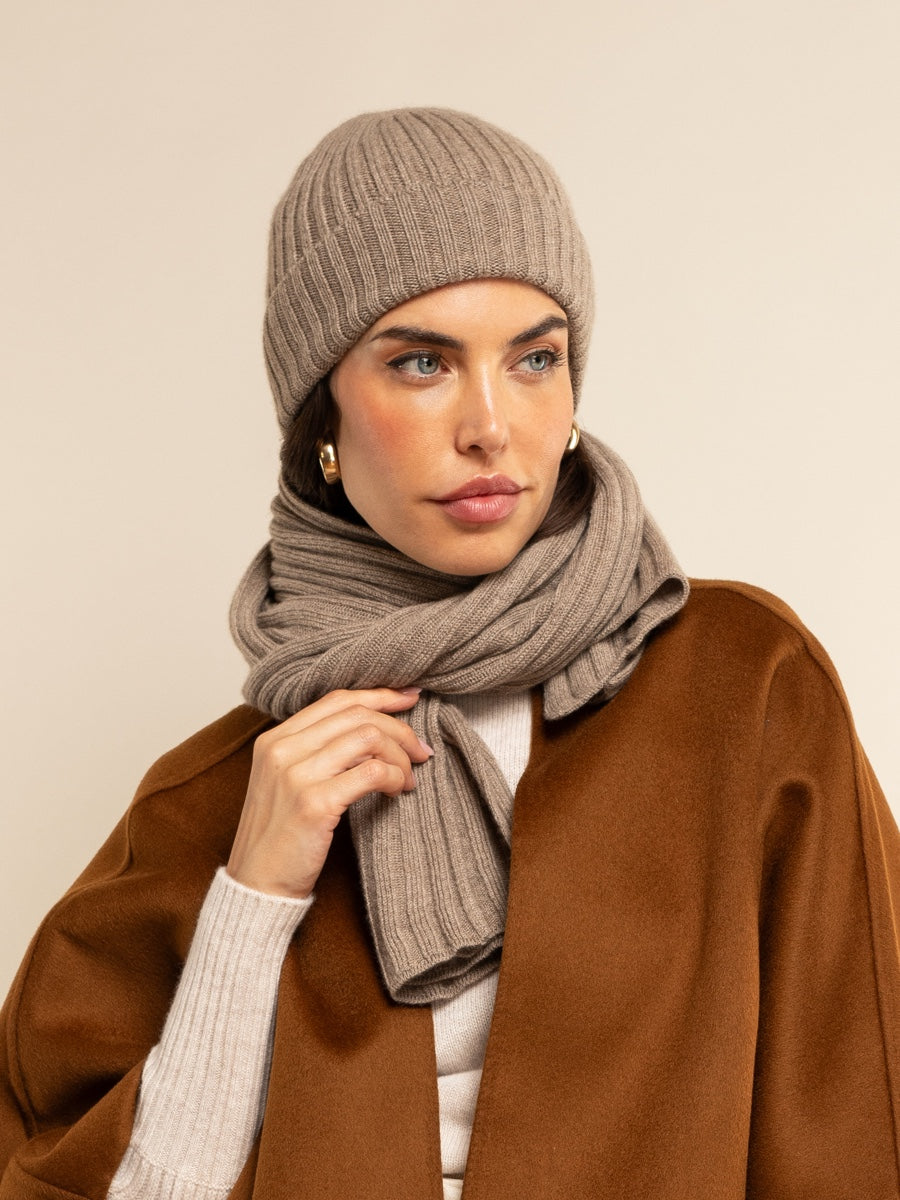 Napoli (brown) - 100% cashmere ribbed scarf (unisex)- Leather Gloves Online - Luxury Italian Scarf - 12