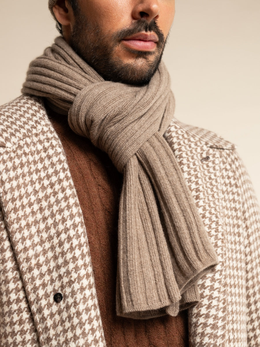 Napoli (brown) - 100% cashmere ribbed scarf (unisex)- Leather Gloves Online - Luxury Italian Scarf - 15